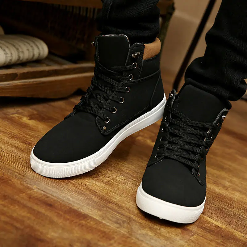 2015 hombres calientes zapatos Sapatos Tenis Masculino para hombre moda  otoño invierno botas de piel de cuero para hombre Casual hombres High Top  de lona zapatos|boots black mens|boot sneakersmen retro boots -