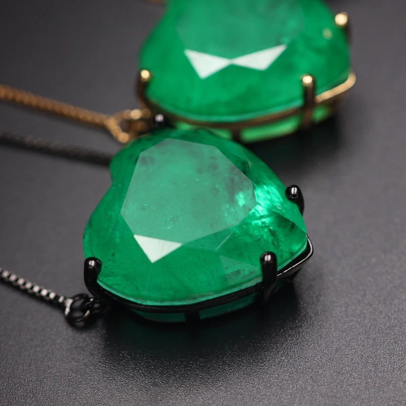 Роскошный ювелирный набор в форме сердца, зеленый синий камень, подвеска в виде сердца, ожерелье и серьги-гвоздики для женщин, модные вечерние ювелирные изделия