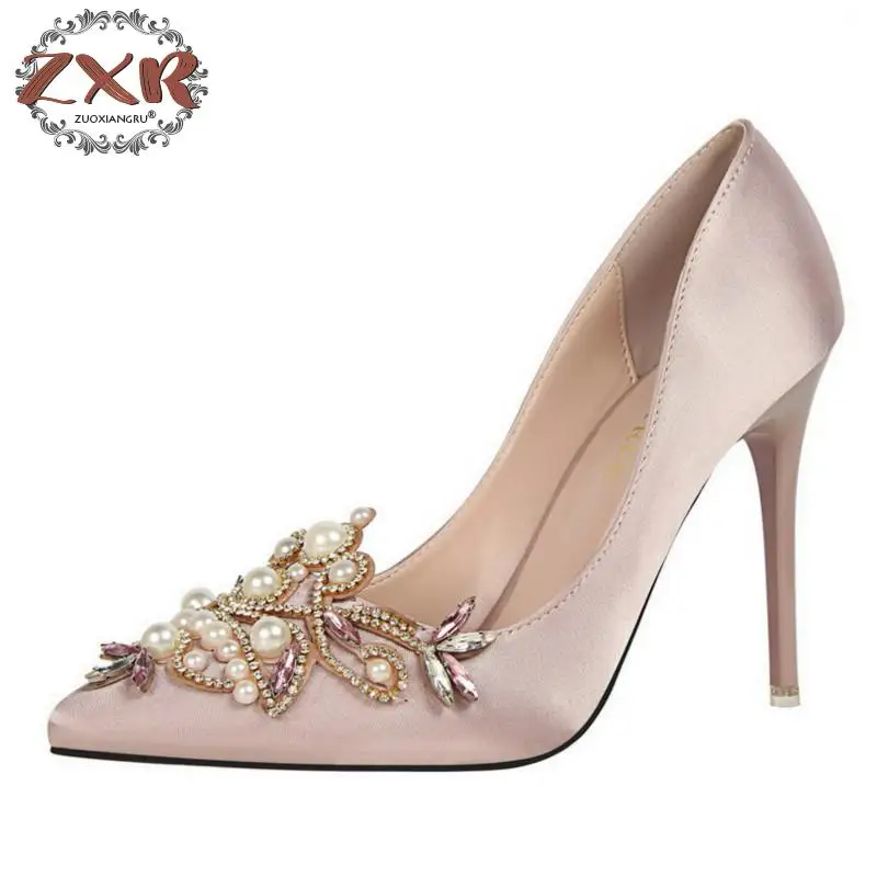 

Zuoxiangru Elegant Rhinestone Pumps For Women Shoes Pearls Thin High Heels Women pumps Wedding Shoes Pointed Sapatos Femininos