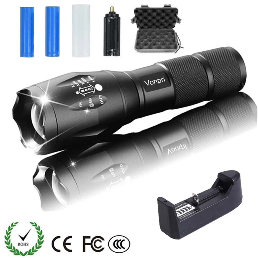 Vonpri 6000LM CREE XML T6 светодиодный зум тактический фонарик факел лампа с 2 шт. 18650