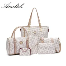 Новая мода 6 шт./компл. женские Дамские сумки в комплекте сумки Hign качественная сумка-мессенджер брендовая сумка на плечо кошелек кожаный через плечо