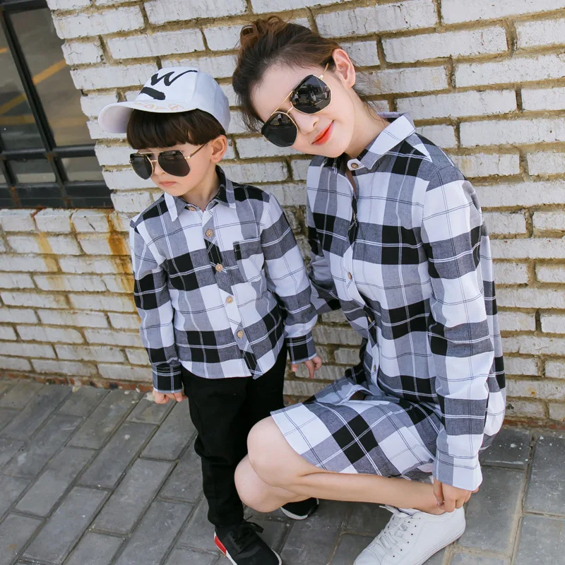 matching plaid shirts for mom and son