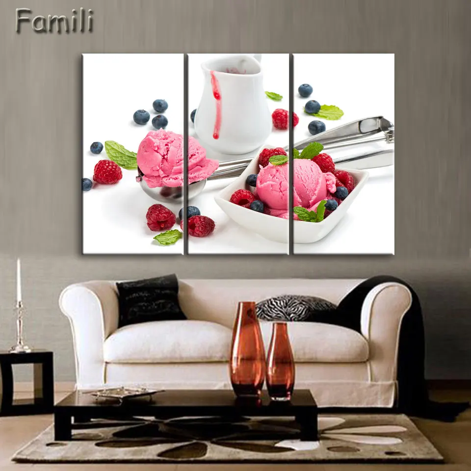 

3Panel Ice Cream And Cup Of Modern Canvas Print Painting Wall Art Picture For Kitchen Room Decoration Artwork Unframed