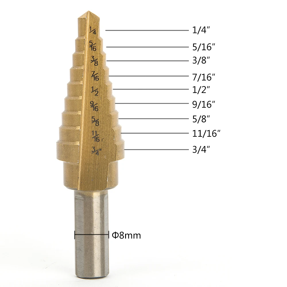 

1/4-3/4'' HSS Titanium Coated Metal Step Drill Bits Hole Cutter Drilling Hole Saw Cutter Tool Drilling Set