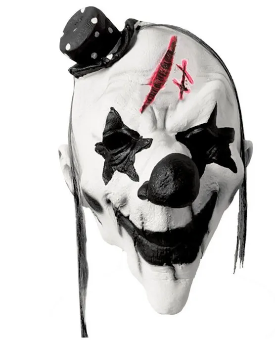 

Black and white scary clown realistic scary mask full face simulation wig role playing horror masquerade adult ghost mask