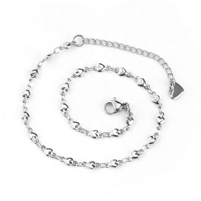 

Simple Stainless Steel Anklets Heart Silver On Foot Ankle Bracelets For Trendy Women Female Leg Chain Jewelry 23cm Long, 1 PC