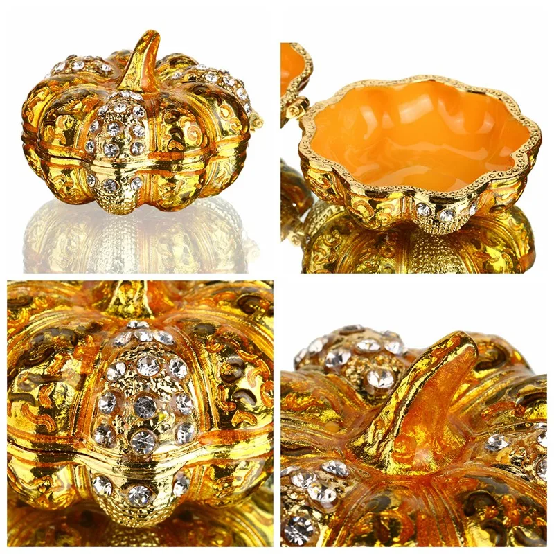 1.2inch Metal  Gold Pumpkin with Crystal Women Trinket Box Ring Earrings Box Storage Boxes Wedding Jewelry Case Lady Gift Crafts (7)