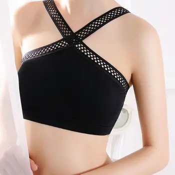 

Lace Up Tank Top Sexy Cropped Camisole Vest Slim Solid Cross Hollow Chest Backless Crop Top Women's Fitness Tube Top