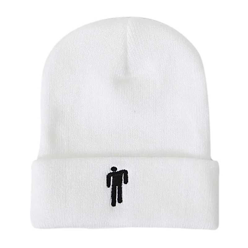Billie Eilish Beanies, зимние шапки для женщин, для маленького человека, вязаные шапки с вышивкой, Мужская Осенняя шапка, женская шапка в стиле хип-хоп, шапочка - Цвет: White Cap