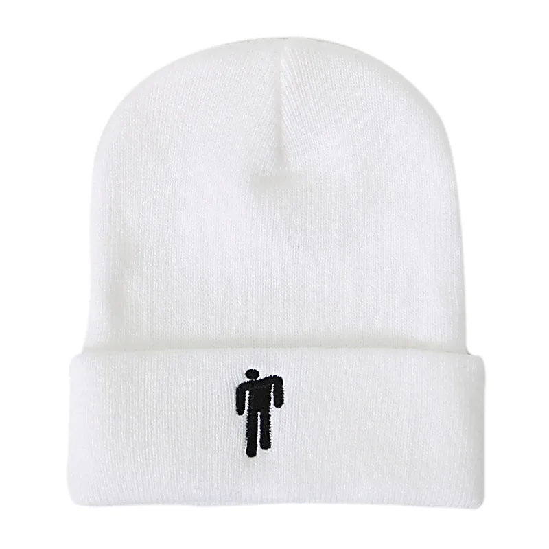 White Cap Billie Eilish Beanies, зимние шапки для женщин, для маленького человека, вязаные шапки с вышивкой, Мужская Осенняя шапка, женская шапка в стиле хип-хоп, шапочка - Цвет: White Cap