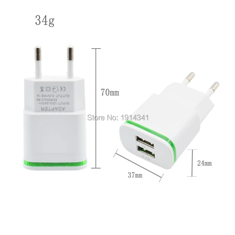 SZAICHGSI 1000 шт. 5 в 2A умный светодиодный свет 2 порта USB зарядное устройство Быстрый Настенный адаптер Зарядник для iPhone 5 6 7 4 сотового телефона