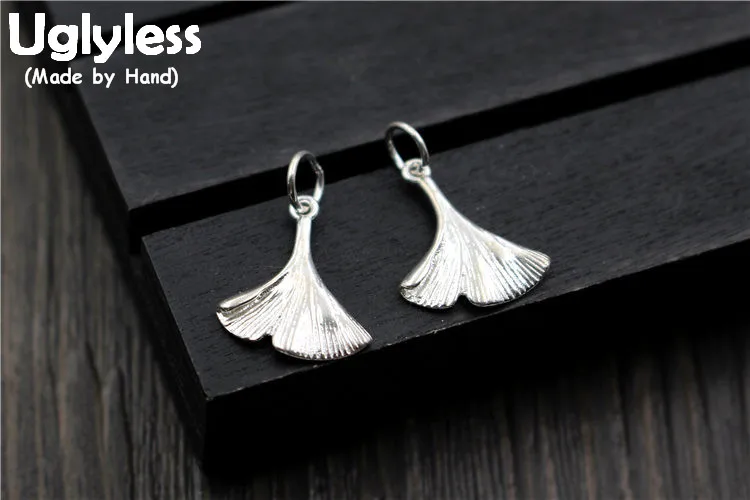 

Uglyless Real S925 Sterling Silver Ginkgo Charms Accessories Jewelry DIY Engraved Leaves Handmade Findings Small Pendants Bijoux