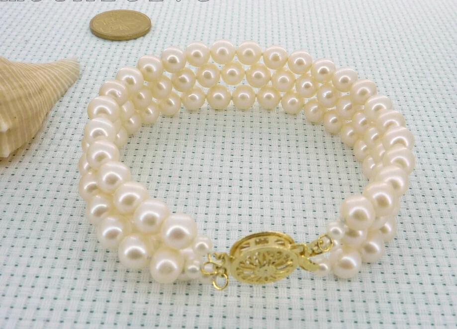 

fast shipping>3 strands 7mm white aaa akoya cultured pearl bracelet 7