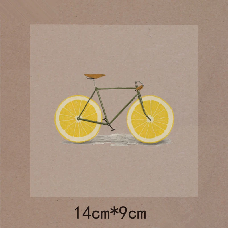 

Creative Lemon Bike Patch T-shirt Press Sticker Washable Iron On Transfer Patches For Man Woman T Shirts Coat 14x9cm 1PC