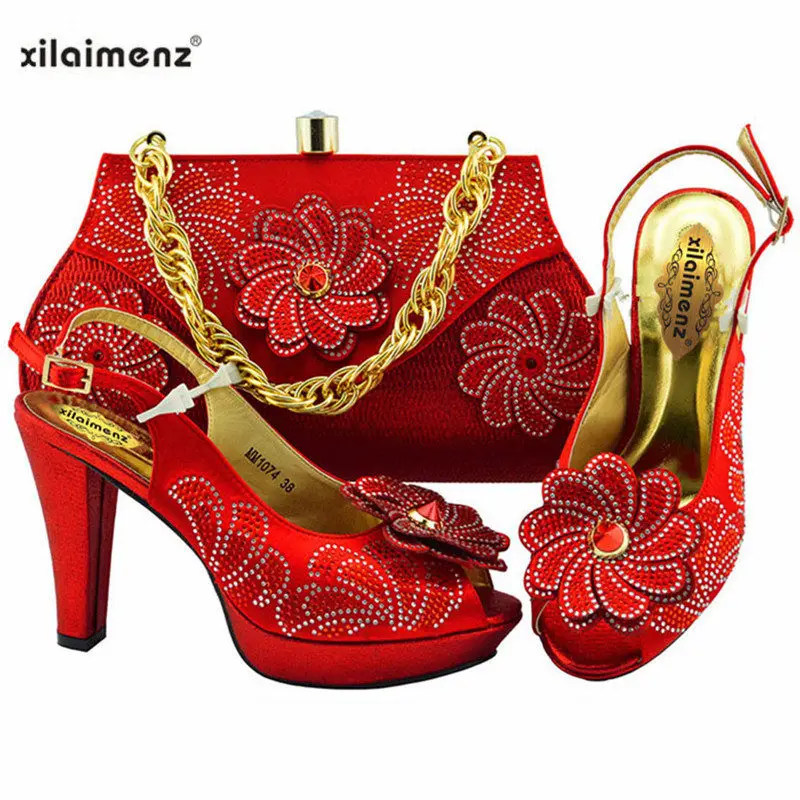 

New 40% Discount Fashion Red Color Ladies Party Shoes Decorated with Rhinestone African Sandal with Big Flower for New Year