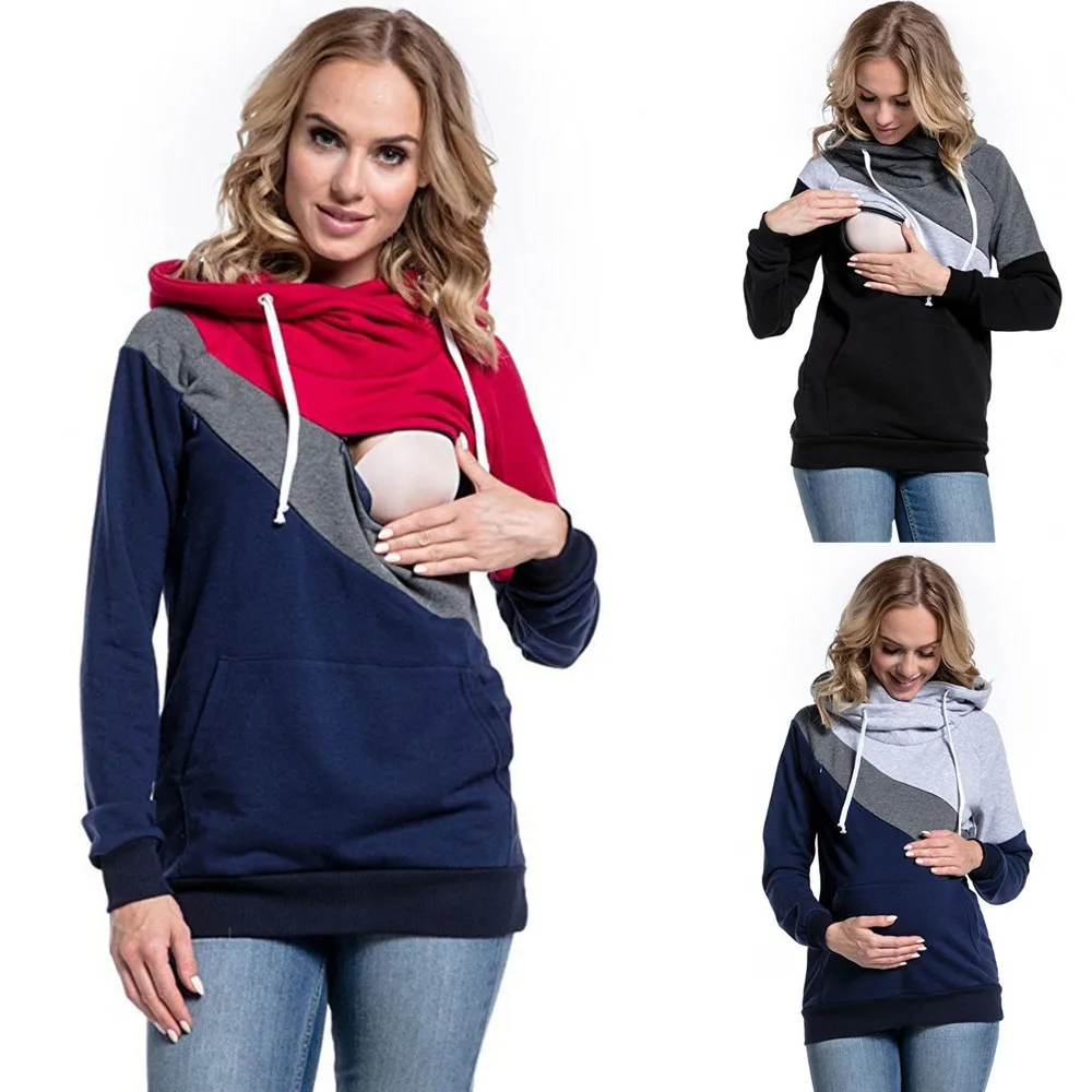 

2018 New Women's clothing hoodies Pregnant Nursing Baby Maternity Joint Hooded Tops Blouse Outwear Clothes pregnancy clothes
