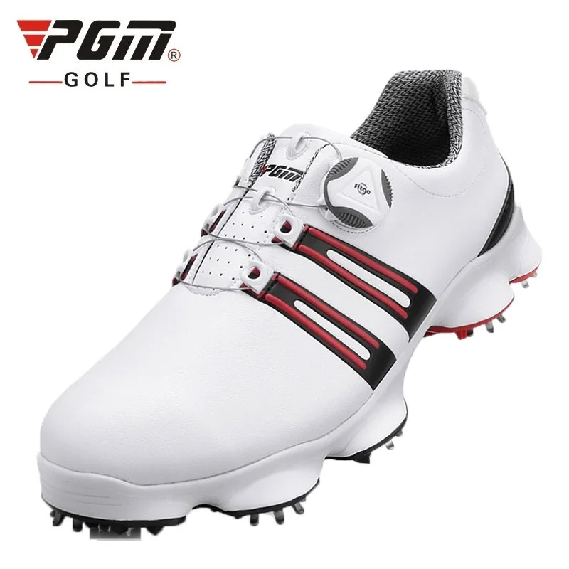 

Men Automatic Knob Golf Shoes Leather Waterproof Breathable Sneakers Anti-Skid Spiked Patent Design Sport Shoes D0471