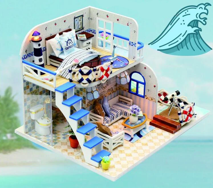 Кукольный дом мебель DIY Миниатюрный 3D Деревянный миниатюрный кукольный домик пляжный игрушечный домик детский день рождения Рождественские подарки GYH