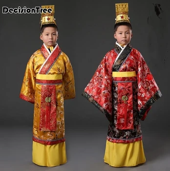 

2019 new long sleeve chinese traditional costume for boy national folk dance costume male hanfu tops kids ancient chinese tunic