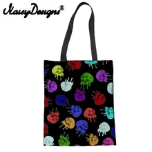 Бесшумные дизайнерские Панк Череп Печатные Многоразовые парусиновые сумки для покупок для женщин продуктовая Холщовая Сумка-тоут складывающаяся сумка Экологичная сумочка