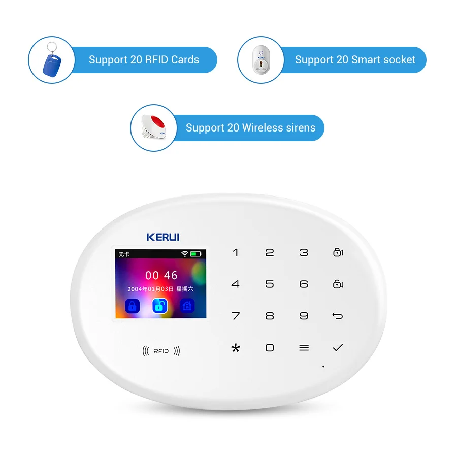 Дешево KERUI W20 домашняя система охранной сигнализации сенсорный экран WiFi GSM Беспроводная интеллектуальная Alarme домашняя Противоугонная защита сигна...
