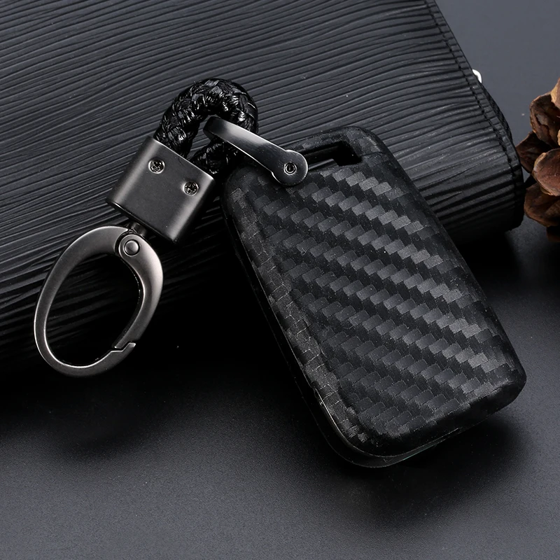 Carbon Fiber Pattern Silicone Car Key Case Cover For Volkswagen Golf 7 VW MK7 New Polo Skada Octavia A7 Keys Keychain