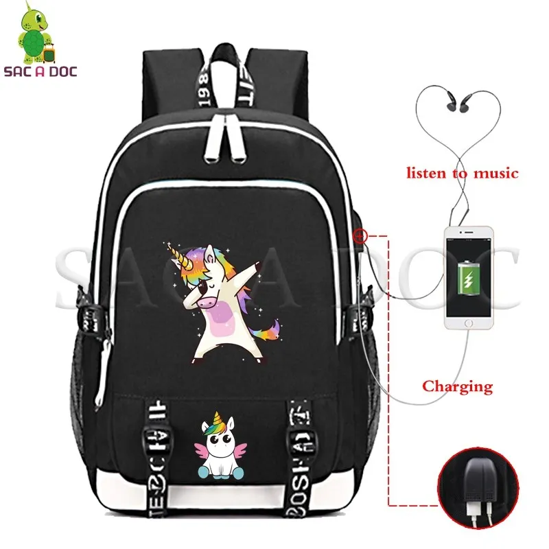 

Dabbing Unicorn Multifunction Backpack USB Charging Laptop Backpack for Teenage Girls Boys Funny School Bags Travel Rucksack