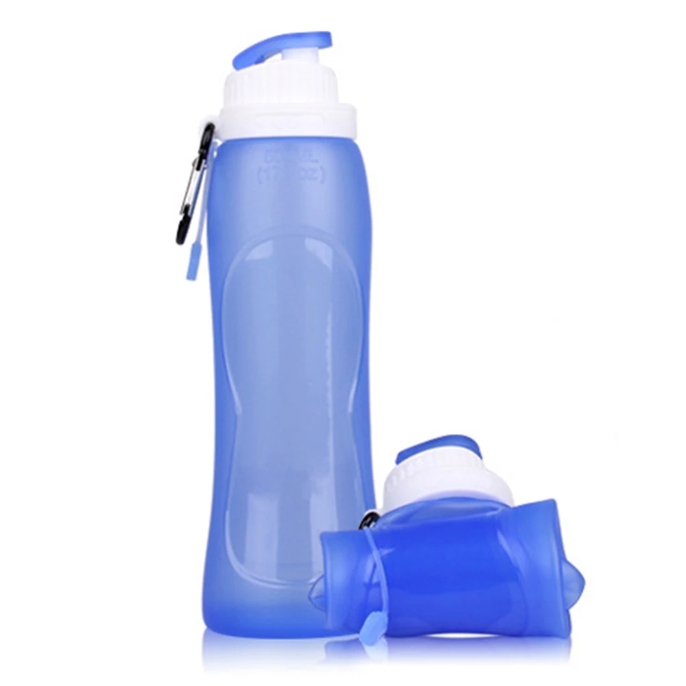 500 мл силиконовая складная бутылка для воды 500 мл высококачественные силиконовые бутылки для воды для путешествий, спорта на открытом воздухе, Прямая поставка - Цвет: bl