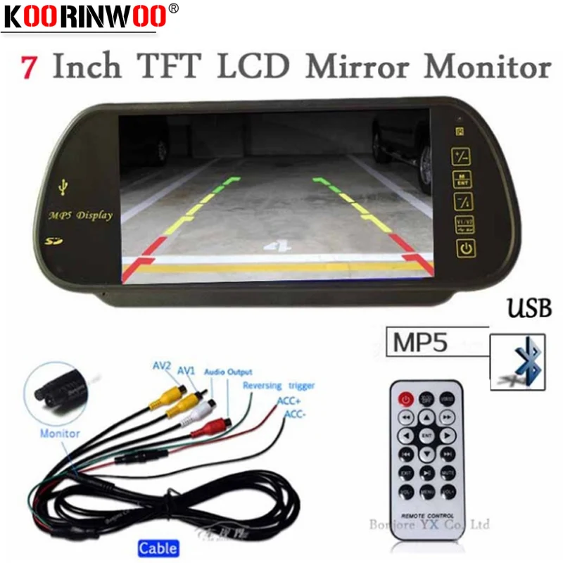 7" TFT LCD Color HD Dispaly USB SD Bluetooth MP5 FM Car Rear View Mirror Monitor