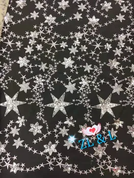 

5 yards shiny sequins stars design embroidery French mesh sequins Africa Nigeria lace suitable for children's clothing skirt DIY