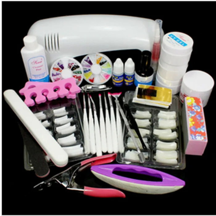 

12 color Nail UV Gel Kit 9W UV lamp kit Brush nail tips Soak Off Polish Manicure File Cleanser Set Manicure Tools