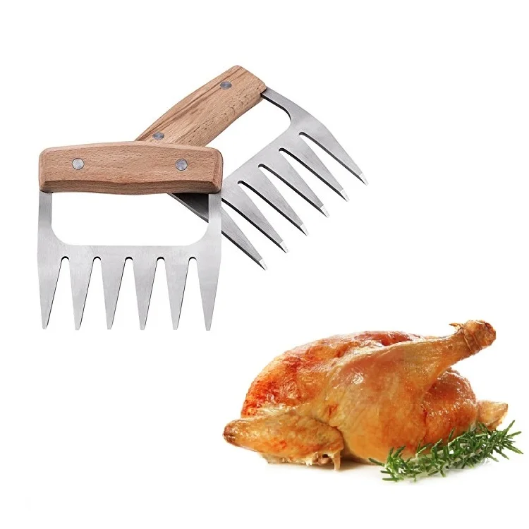Forure Metal Meat Claws 2pcs Stainless Steel Meat Forks With Wooden
