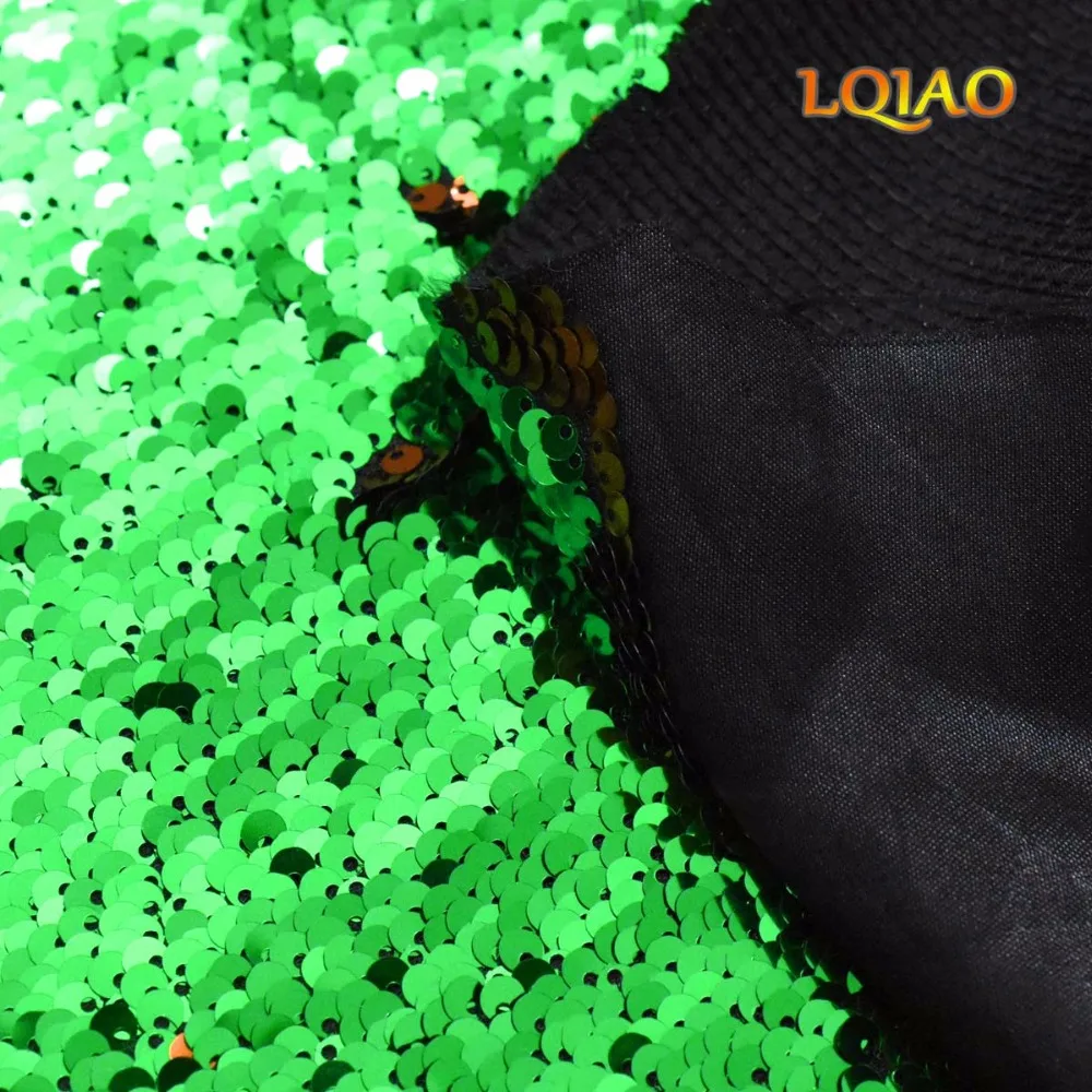 Sequin Fabric Reversible Green Red-003