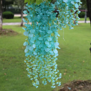 

110cm Tiffany Blue Wisteria Pudding Arch Wedding Decoration Simulation Rattan Flowers Silk Flowers Wall Hanging Basket 12Pcs/Lot