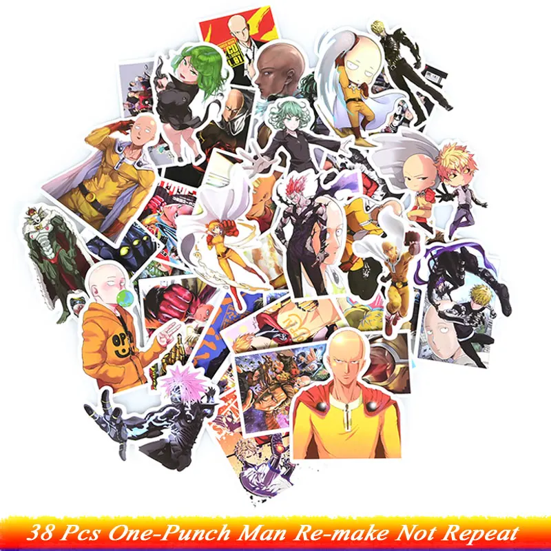 

38Pcs One-Punch Man Anime Stickers ONE Re-make With Young jump Funny Anime Kids Toy Sticker for DIY Skateboard Guitar Fridge