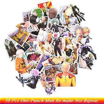 38Pcs One-Punch Man Anime Stickers ONE Re-make With Young jump Funny Anime Kids Toy Sticker for DIY Skateboard Guitar Fridge anime avatar monster pet thumbnail funny spoof taste fridge magnet colourful squishy waterproof stickers kawaii toy recyclable