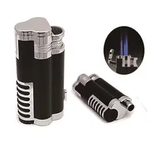 Pratique Coupe-Vent Réglable Flamme Cyclone Triple Flamme Jet Torche Gaz Butane Rechargeable Cigarette Allume-cigare w/Cigare Poinçon