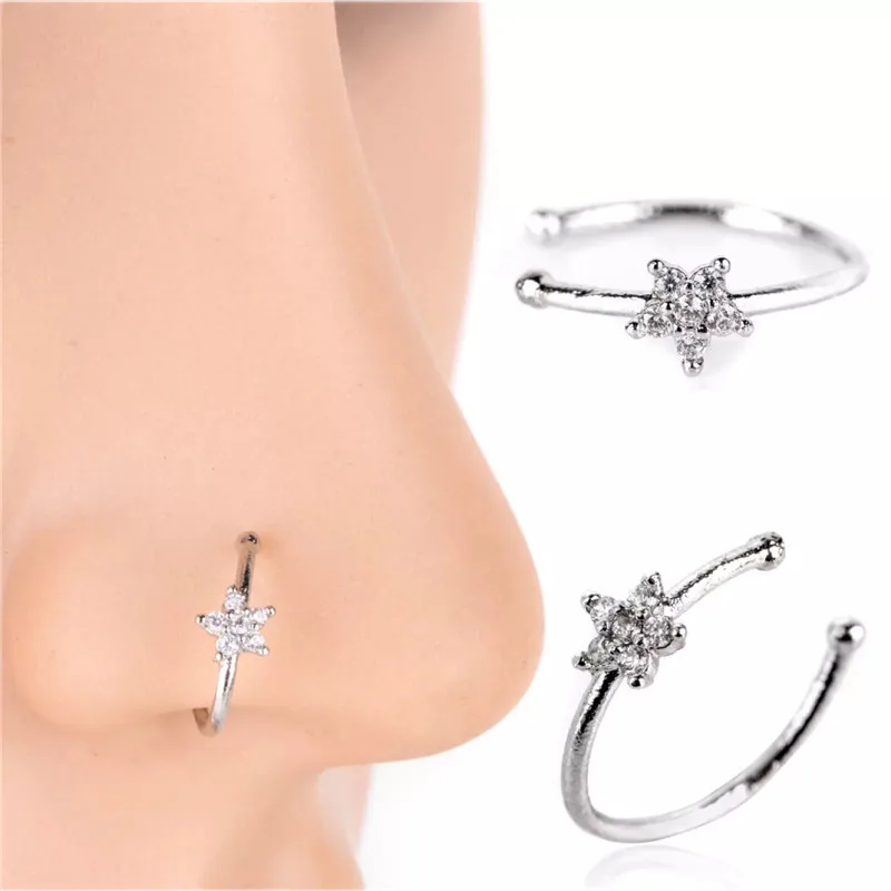 

Stainless Steel Silver Gold Star Septum Nose Open Hoop Ring Earring Body Piercing Crystal Nose Studs Women Fashion Body Jewelry