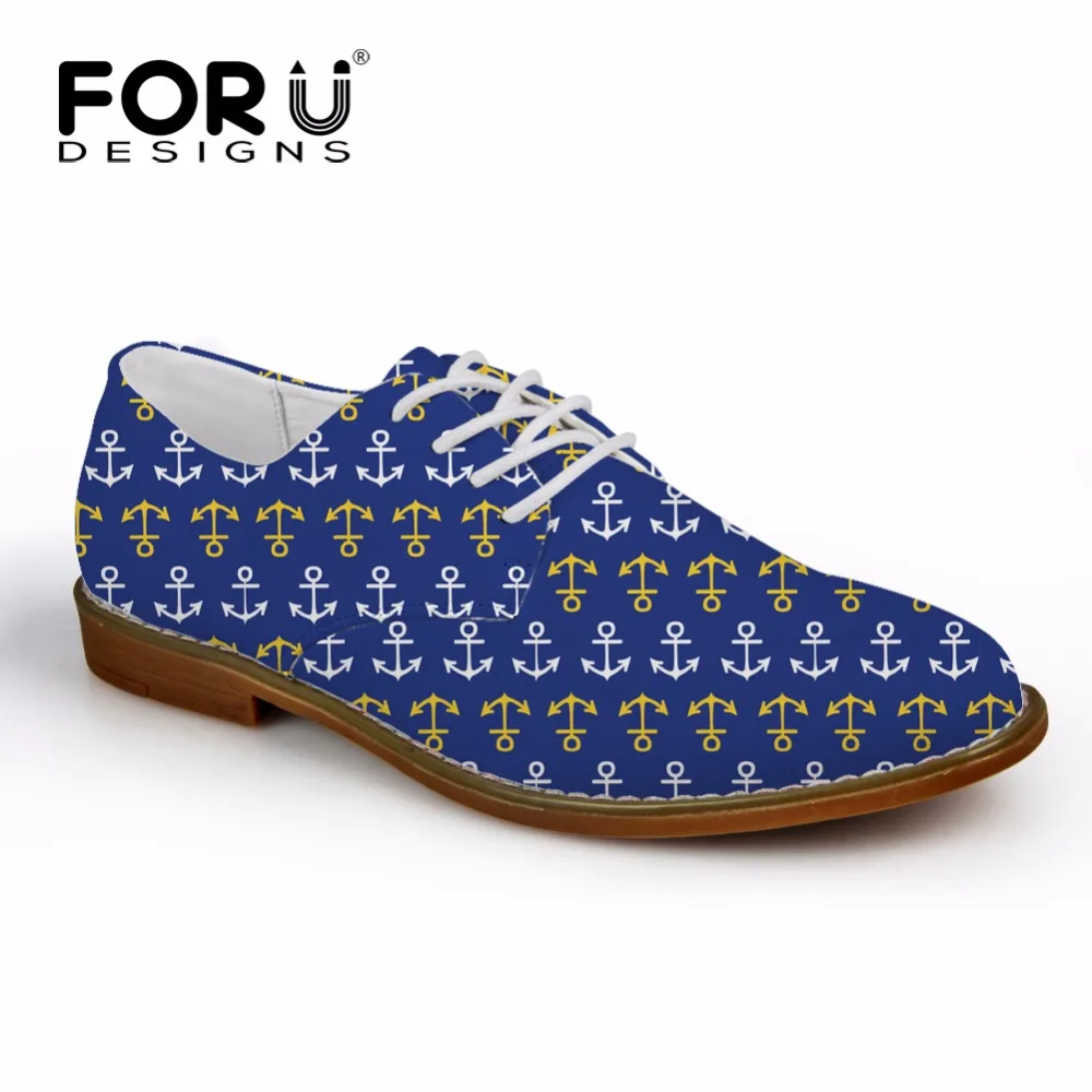 

FORUDESIGNS New Fashion Men Casual Oxfords Shoes 3D Anchor Print High Quality Men Business Dress Shoes Flats Leather Oxford Shoe