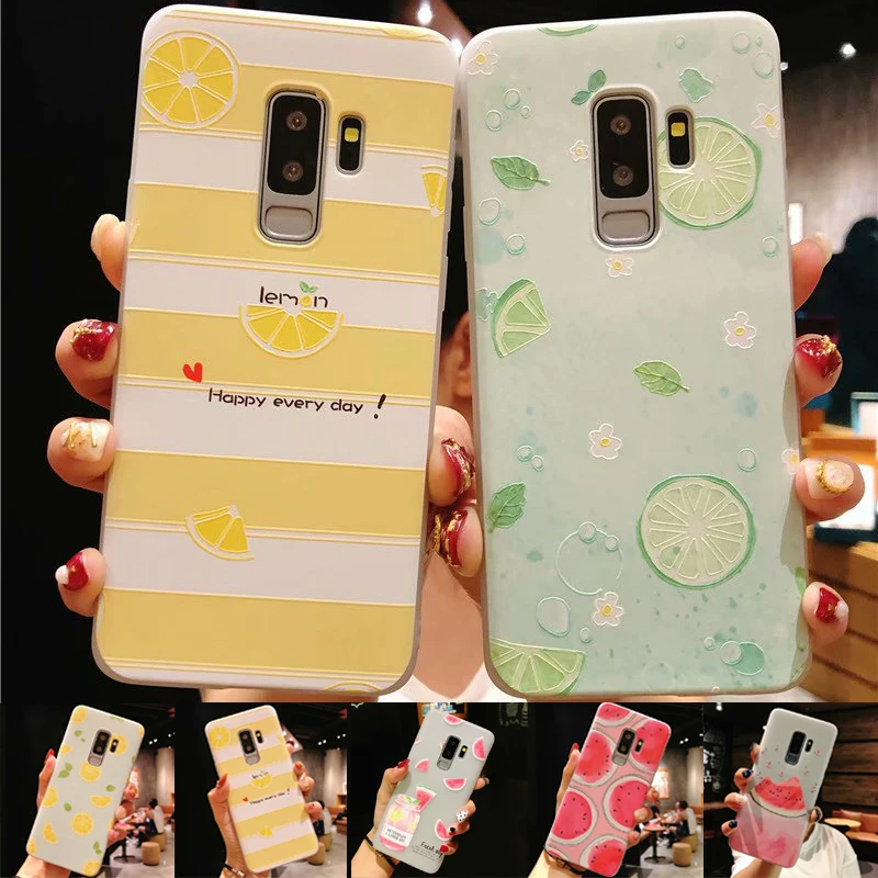 

3D Relief Lemon Patterned Phone Case For Samsung Galaxy S9 Plus Case Girly Silicone Fruit Watermelon Cover S8 S9 S10 Plus Note 9