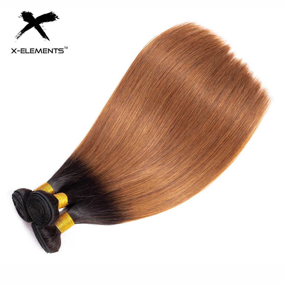 X-Elements Hair Ombre Peruvian Straight Hair Bundles Non Remy Ombre Hair Extensions 1 3 4 Pcs Two Tones Color Hair Weave Bundles (3)