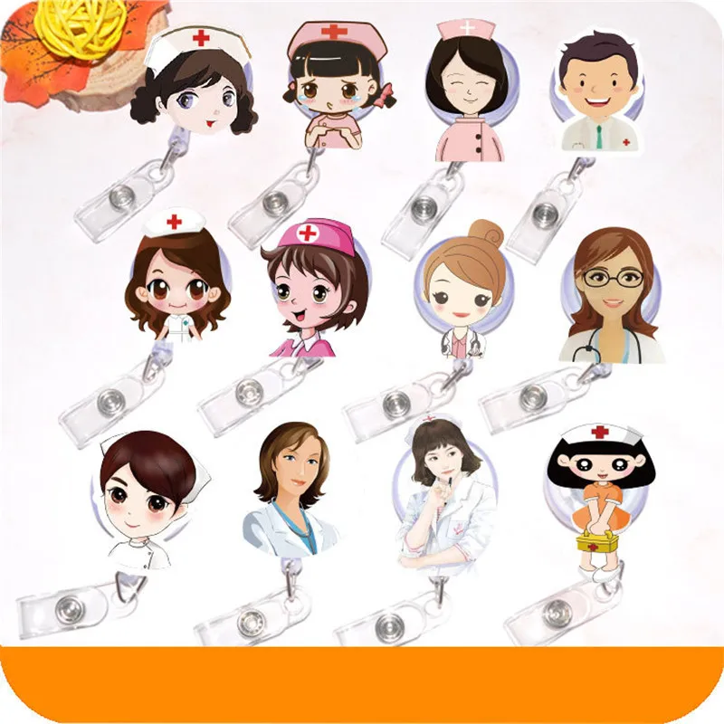 

Pretty girl Mini Retractable Badge Cute Cartoon Nurse Lanyards ID Name Card Badge Holder Clip Student Doctors Badge Holder