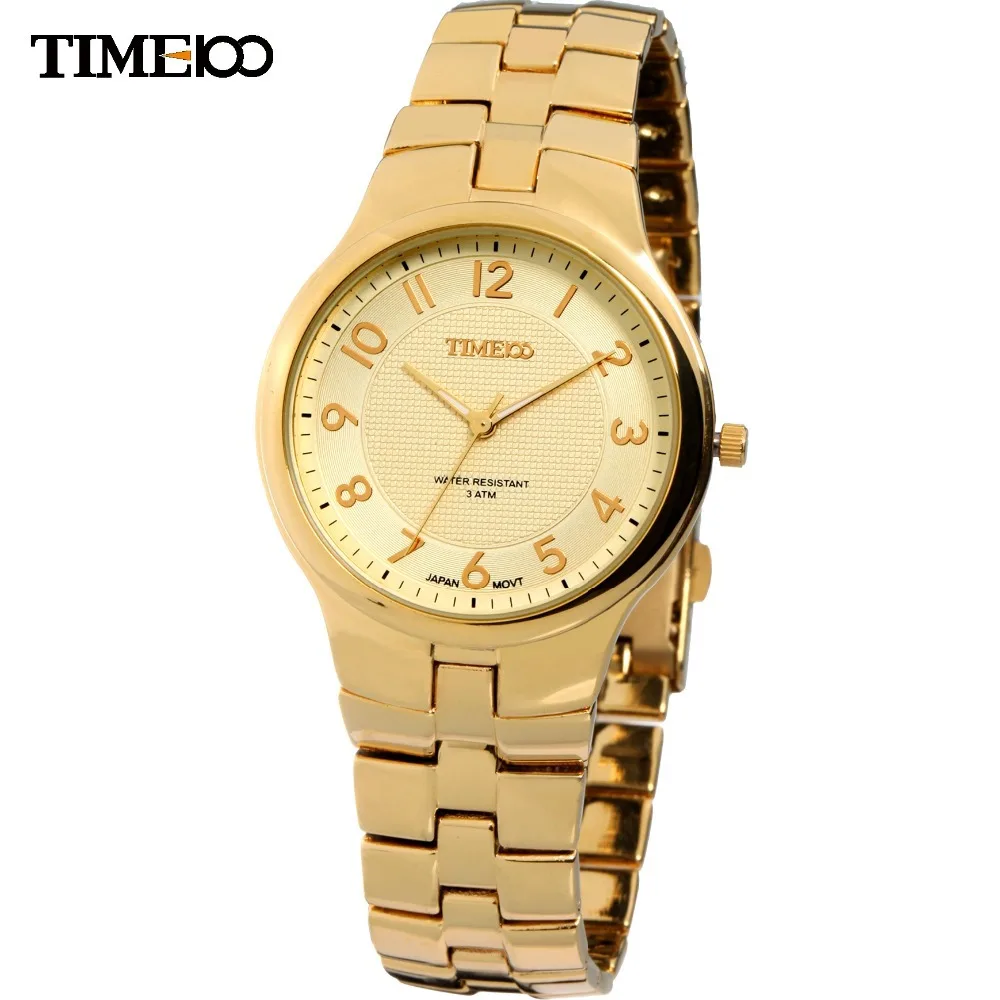 

Free Shipping Time100 Simple Men Easy Read Gold Stainless Steel Strap Couple Dress Quartz Wrist Watches For Men W50005G.01A
