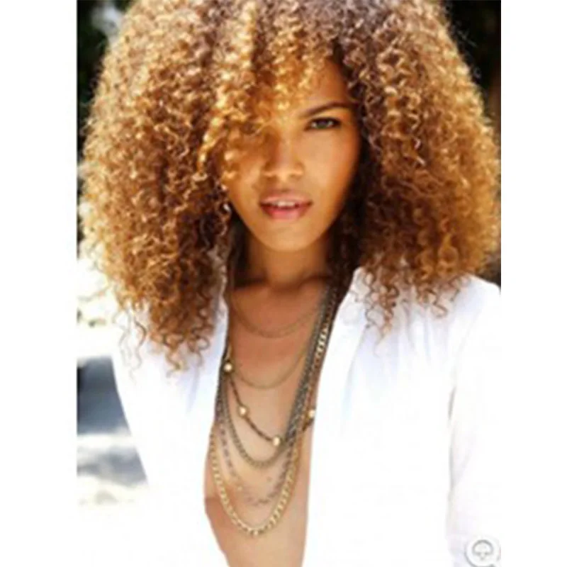 Medium Long Brown Curly Hair Synthetic Wigs For Black Women Afro Kinky
