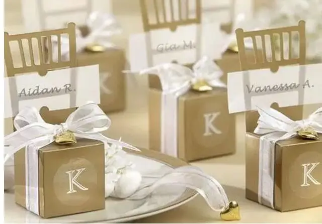 

100pcs/lot free shipping creative style wedding candy box chair gift candy box valentine's gift box with ribbon gold and silver