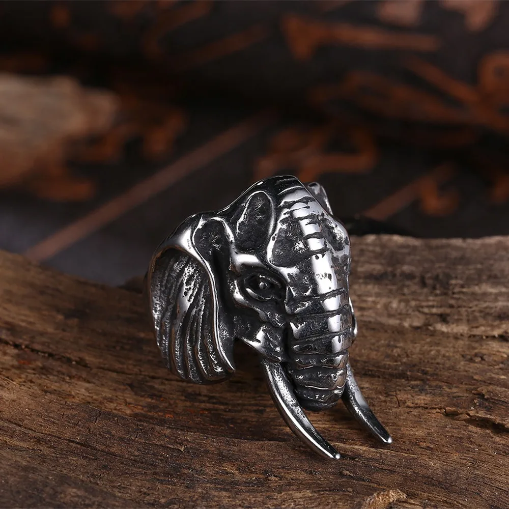 Hemiston Male Ring Stainless Bull Elephant Heads Men Ring Personality Punk Cool High Quality Fashion Jewelry for Party R273