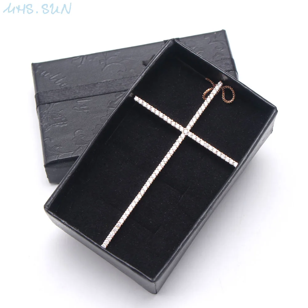 MHS.SUN CZ Zircon Big Cross Pendant Necklace For Men Women Gift Hip Hop Gold/Black Color Chain Necklace Religion Jewelry 1PC