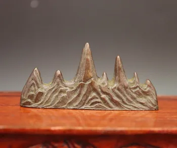 

8 CM Chinese red Copper Handwork auspicious lofty mountains Brush rack Statue