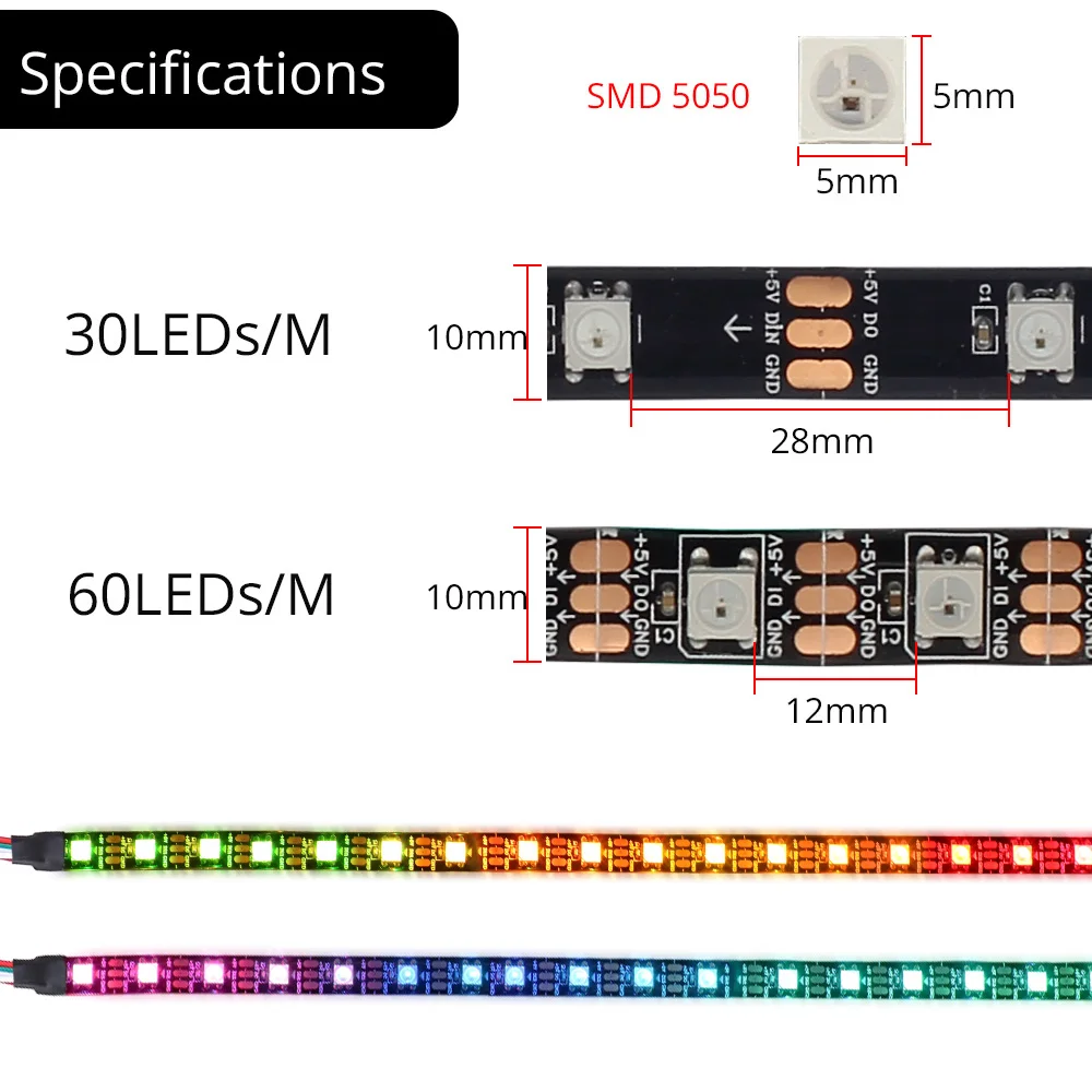Пиксельная Светодиодная лента Excellux WS2812 WS2812B 5 м 5050 RGB 30/60 светодиодов постоянного