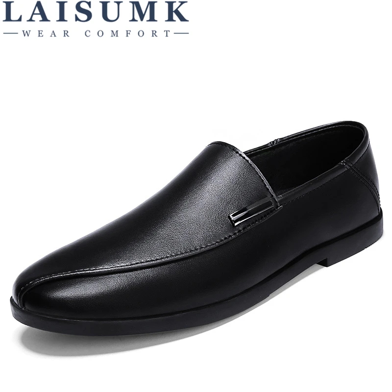 

LAISUMK Men's Driving Shoes Men Genuine Leather Loafers Shoes Fashion Handmade Soft Breathable Moccasins Flats Slipe On Shoes